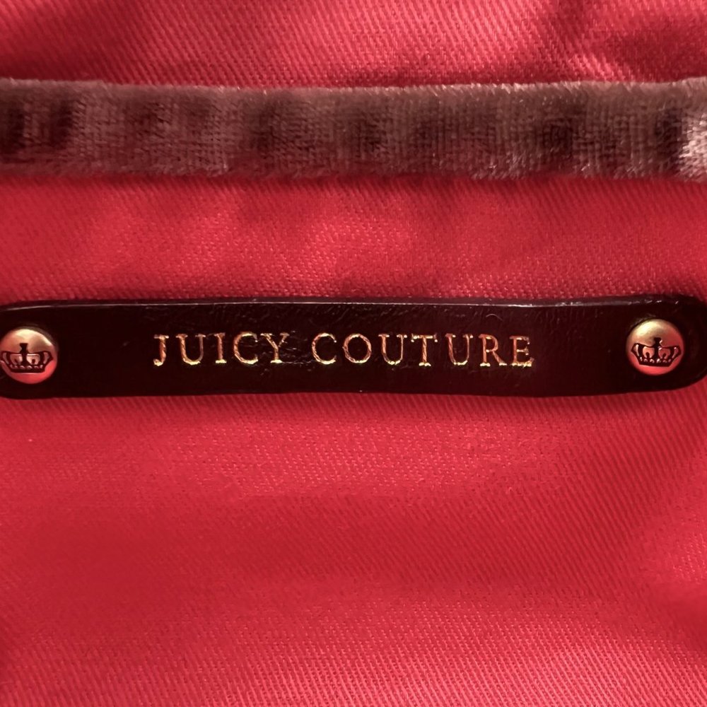 Juicy Couture Brown Velvet‎ Bow Chain Strap Crossbody Purse Top Zip 8" Wide - Picture 9 of 13